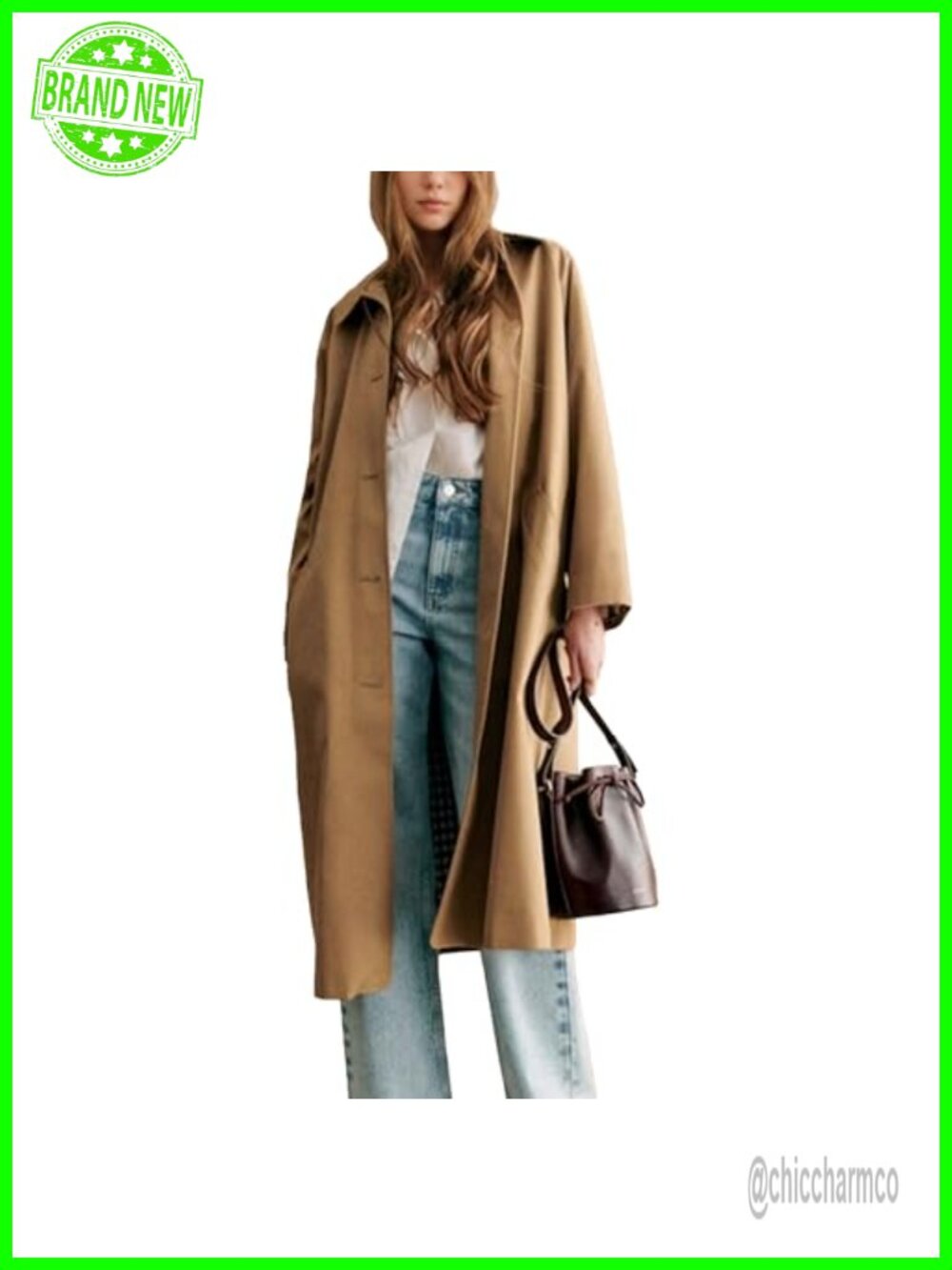 Oversized Long Trench Coat Waterproof Windproof Fall Winter with Plaid Lining